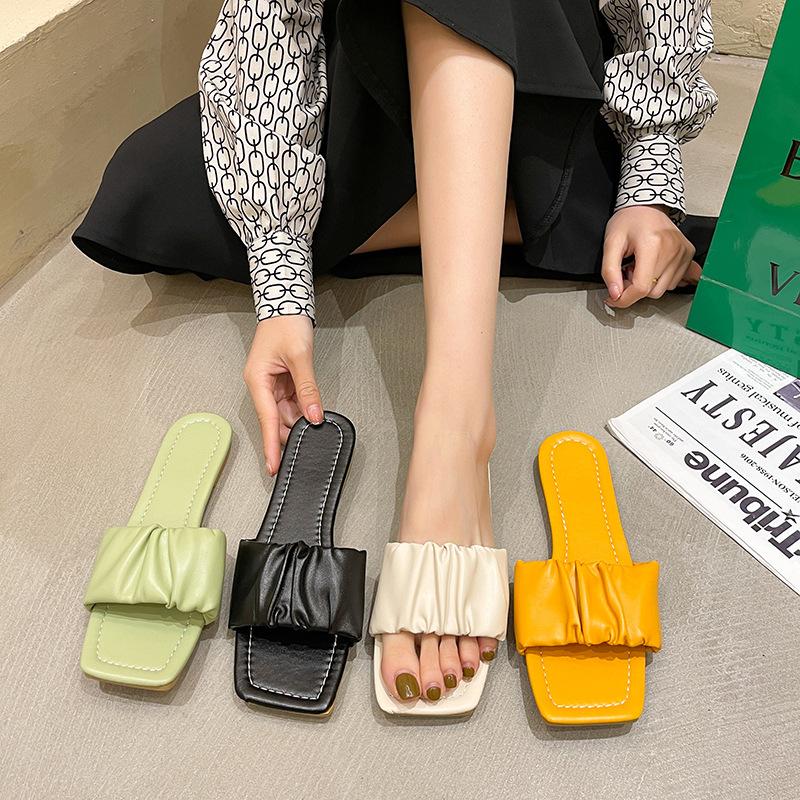 Летние новые квадратные плоские женские тапочки с сетчатой красной подошвой, повседневные легкие, большого размера, для ношения на улице, женские тапочки