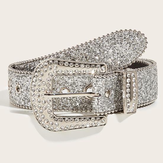 Женский джинсовый ремень с блестящими стразами и несколькими отверстиями, регулируемая длина пояса со сверкающей пряжкой, широкий пояс из сплава