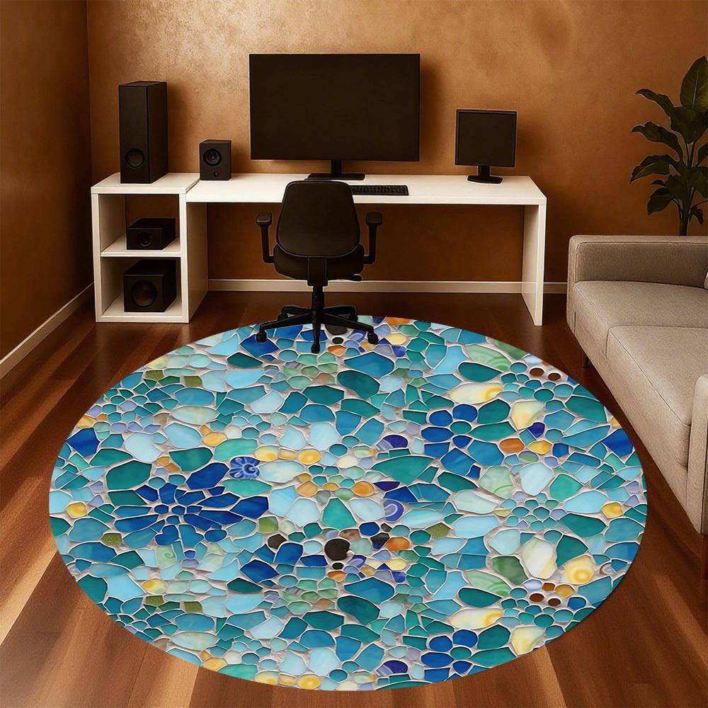 1pc mosaic art Round Chair mat Area Rug - Non-Slip, Floor Mat for Office, Bedroom, and Indoor Decor c1118146