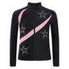 Girls Shiny Rhinestone Star Sports Top Contrast Color Long Sleeve Stand Collar Zipper Sweatshirt Gymnastics Wear