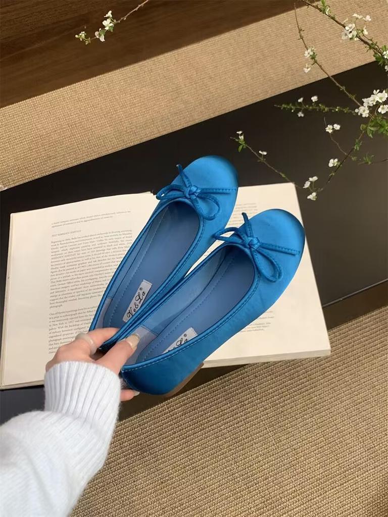 Evening Wind Gentle Butterfly Ladyshoes Ballet Flats French Retro Soft Sole Spring and Summer 2025 New Satin Single Shoes