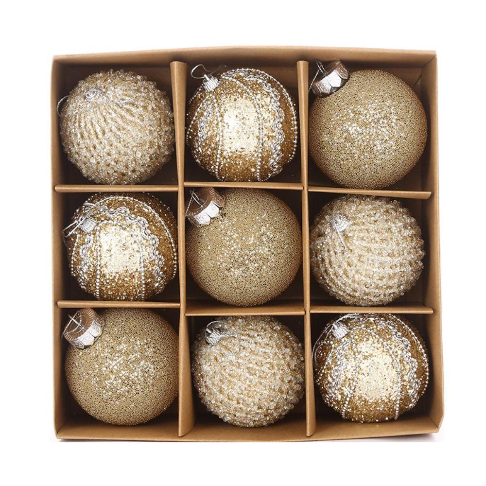 9pcs Glitter Christmas Hanging Balls Set Shatterproof Xmas Tree Ornaments Xmas Party Favors