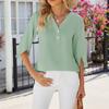 Women's New Summer Casual Mid-sleeve Solid Color V-neck Button Top