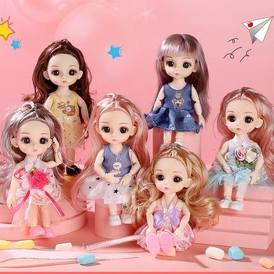 Мини-подвижная 23-шарнирная кукла 17 см, игрушка для девочек, 3D большие глаза, BJD принцесса, полная одежда, коллекция платьев, детская кукла в подарок