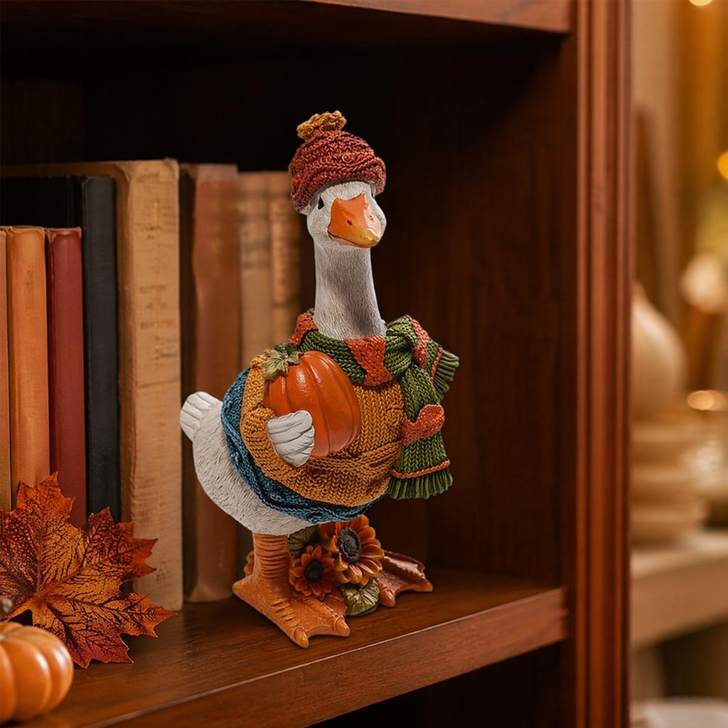 Autumn Pumpkin Duck Resin Ornament Multi-Purpose Lovely Pumpkins Ducks Statue Desktop Animal Sculpture Unique Gift for Friends