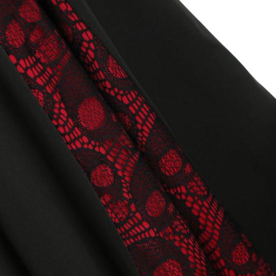 Женская юбка на Хэллоуин с высокой талией, винтажная вампирская косплей, средневековый череп с принтом, трапециевидной формы, свободный подол, зашнуровать, регулируемая талия, кружевная лоскутная юбка-миди