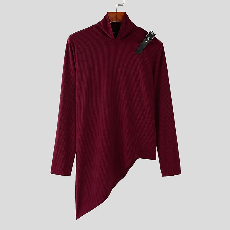 INCERUN Мужские водолазки с длинным рукавом, пэчворк, нерегулярные, тонкие, в рубчик, топы, майки