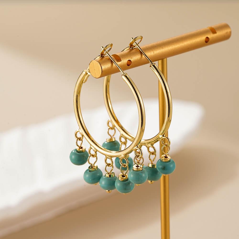 Медные серьги синего цвета с натуральными камнями Простые и элегантные серьги Круг