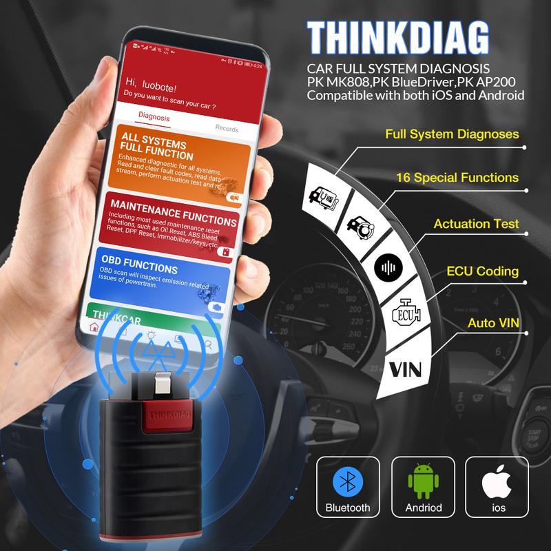 THINKCAR Thinkdiag OBD2 Scanner Full software 1 year free full system Bluetooth 16 reset service Code Reader PK AP200 easydiag4
