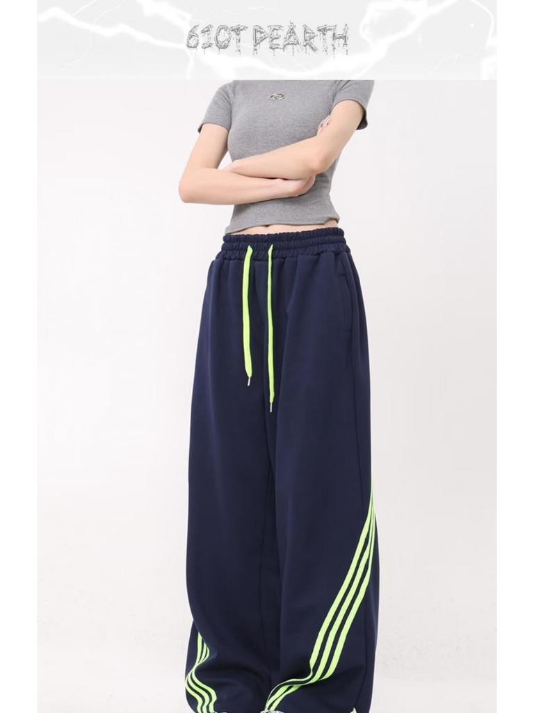 Женские летние модные широкие спортивные брюки с полосками по бокам