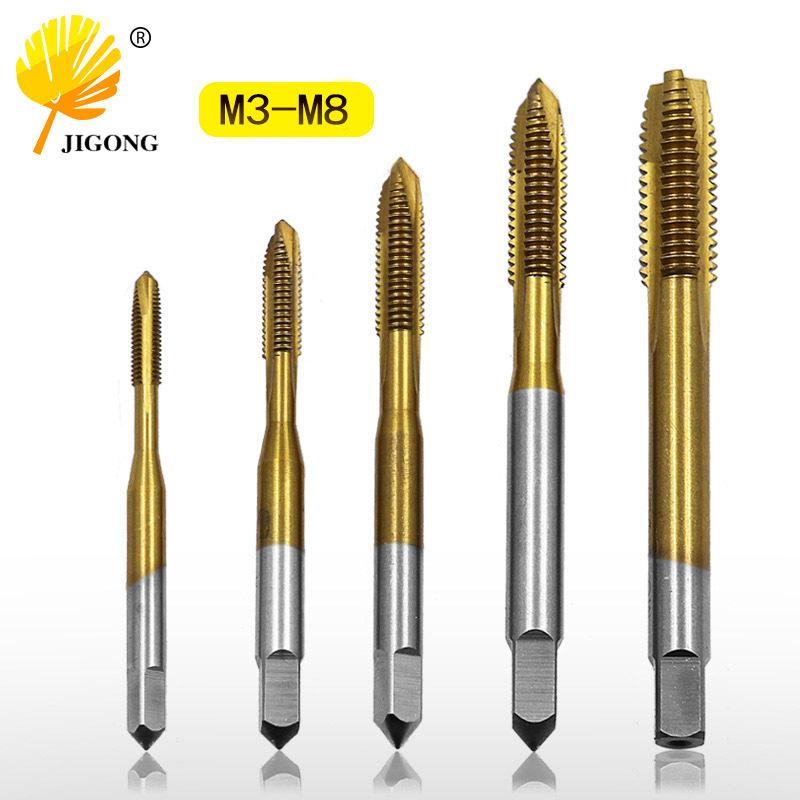 Набор метчиков из быстрорежущей стали с титановым покрытием M3-M8, straight flute, для нарезания резьбы во внутренних отверстиях