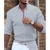 Новая хлопково-льняная новая мужская рубашка с длинным рукавом однотонная с лацканами в повседневном стиле