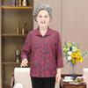 Nine-Sleeve Floral Mulberry Silk Shirt for Women - Elegant Lapel Top for Middle-Aged and Elderly Moms