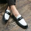 Fashion Italian Luxury Brand Loafers Men's Black and White Color Leather Shoes Slip-on Fashion Soft-soled Casual Shoes Wedding Moccasin