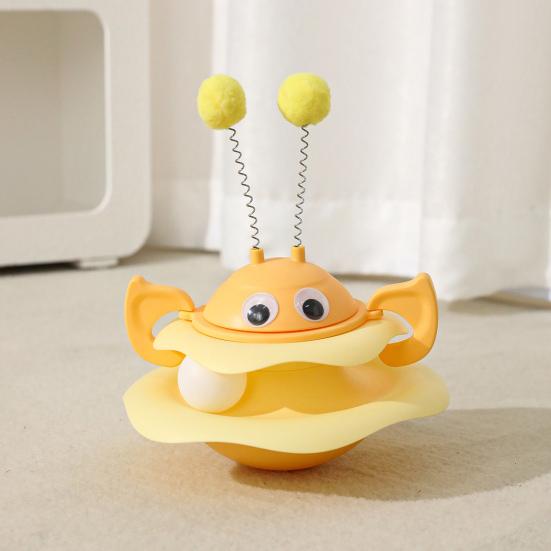 Cat Ball Track Toy Interactive Bee Shaped Cat Tower with Roller Ball Turntable Tumbler Cat Toy with Spring Pompom Ball for Indoor Cats