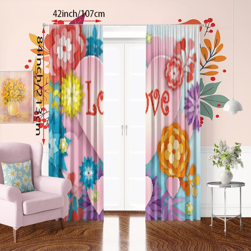 2PCS-LOVE- Штора с принтом - Материал полиэстер - подходит для спален, гостиных, кабинетов, частных помещений
