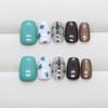MY127 Brown Green Plaid Cat Eye Fake Nails 30pcs