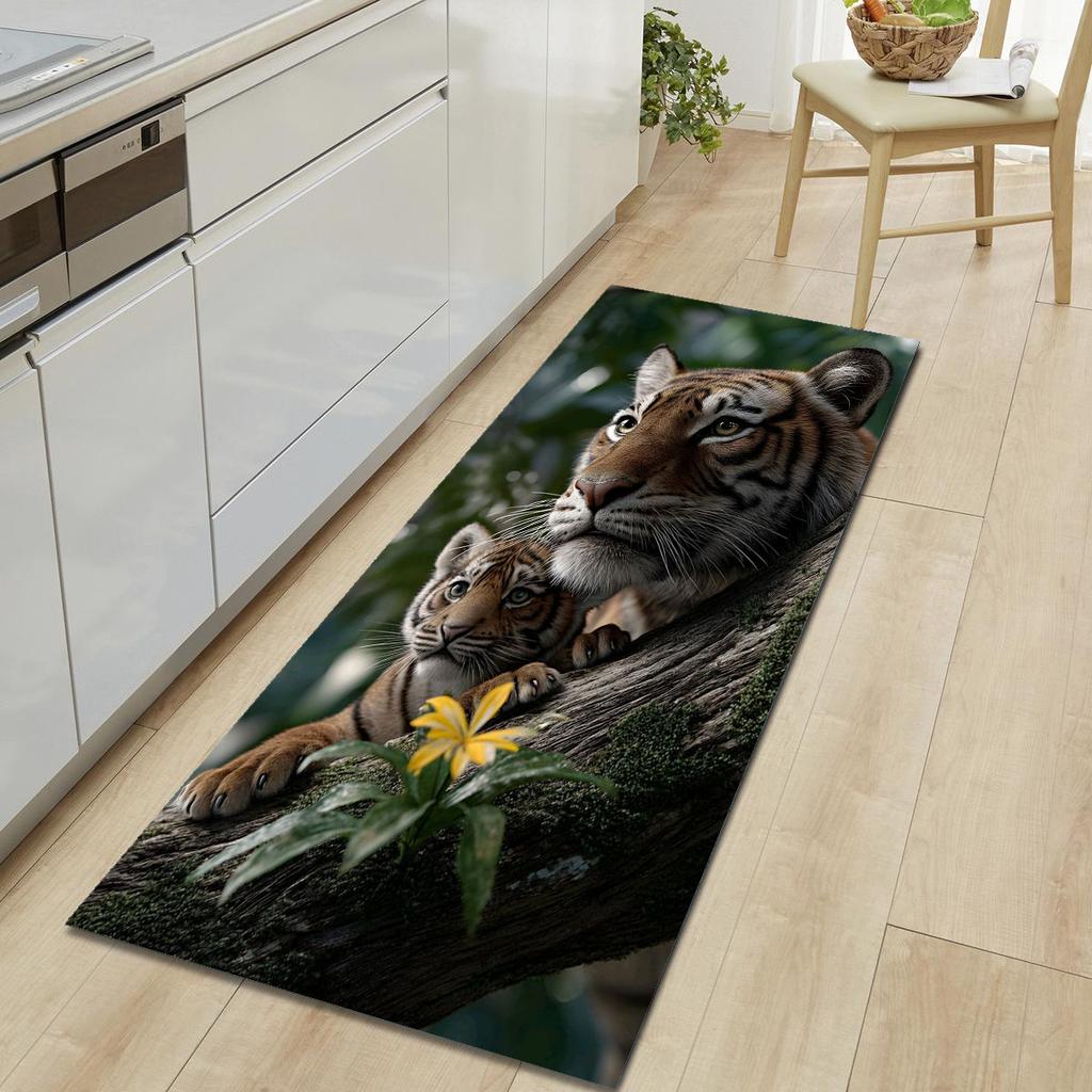 1Pcs Tiger Pattern Floor Mat Modern Kitchen Polyester Rug Non-Slip Colorful Indoor Carpet, For Home Bathroom Bedroom Living Room Decor