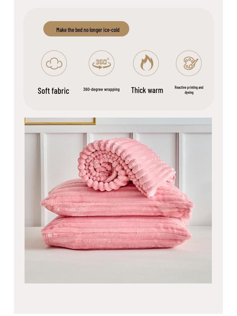 Приятная к коже двусторонняя флисовая простыня на резинке с кулиской - Толстый молочный вельвет однотонное покрывало.