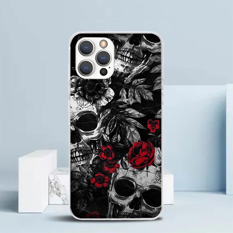 Человеческий скелет Красная роза Чехол для телефона Для IPhone 16 17 Air 16E 15 14 Plus 13 Mini 12 11 Pro Max 7 8 + SE 2020 Мягкий ТПУ Задняя крышка 1