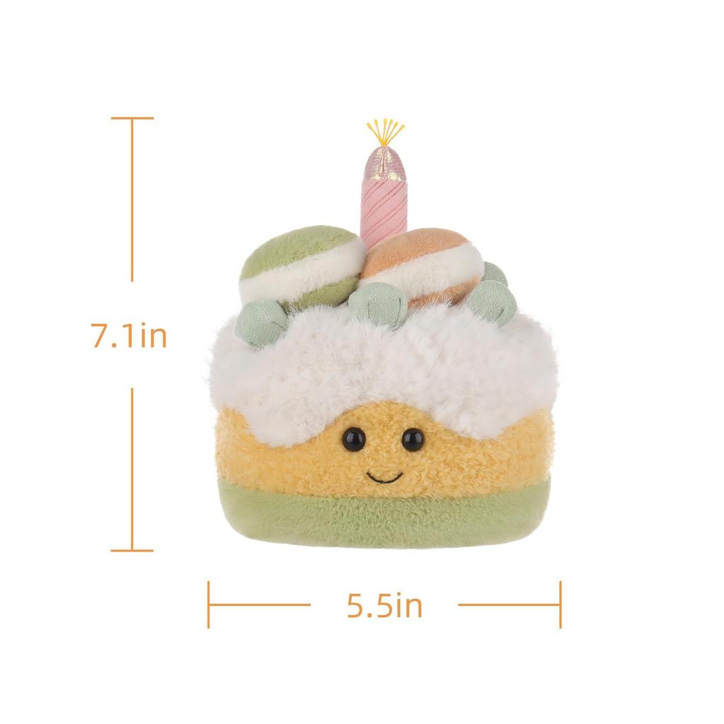 Apricot Lamb Macaron Birthday Cake Plush Toy for Kids, Soft and Cute, Fluffy Macaron Birthday Cake for Girls and Boys, 18cm