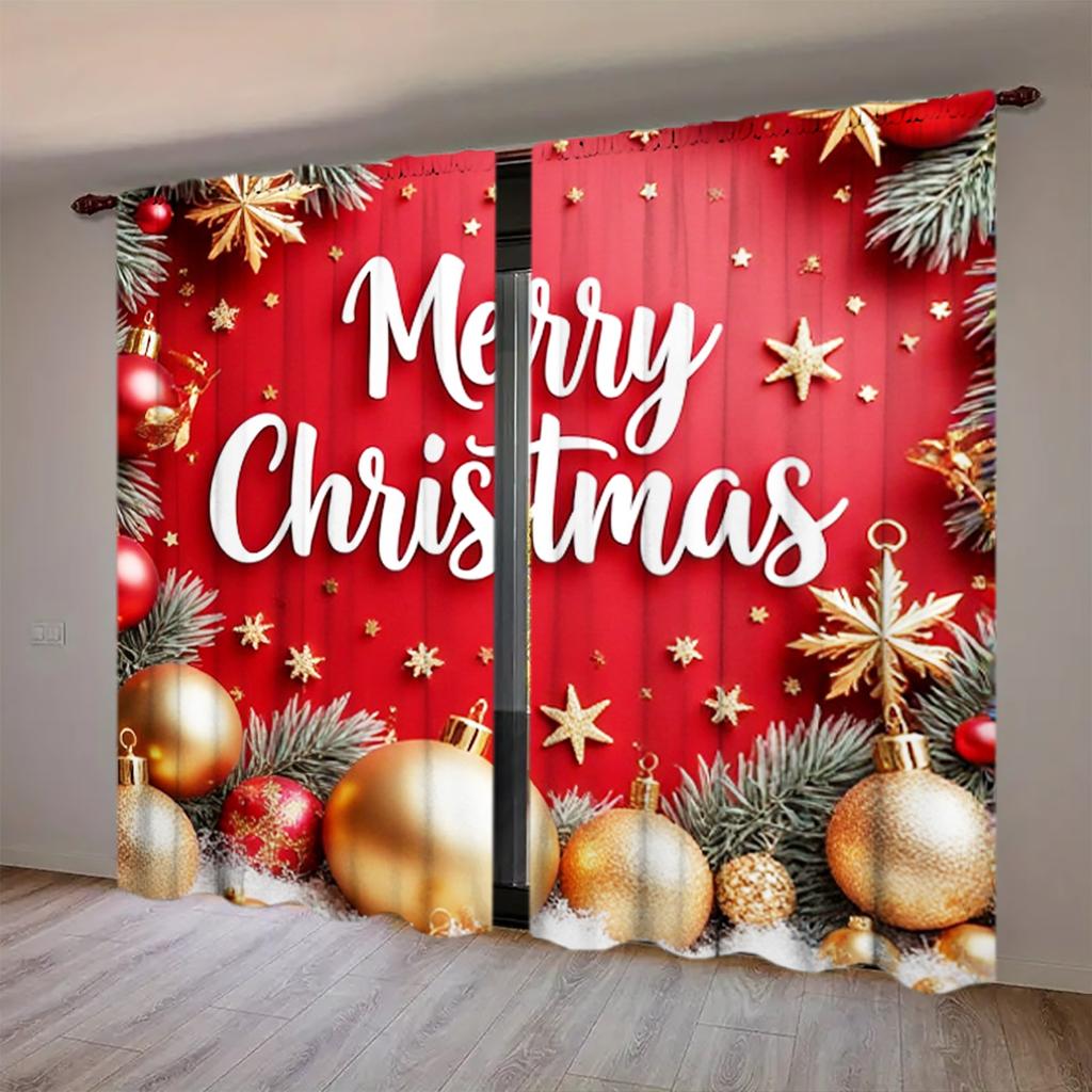2 шт. Праздничная атмосфера с занавеской с принтом «Merry Christmas» для рождественского домашнего декора - Оконное оформление с кулиской для спальни