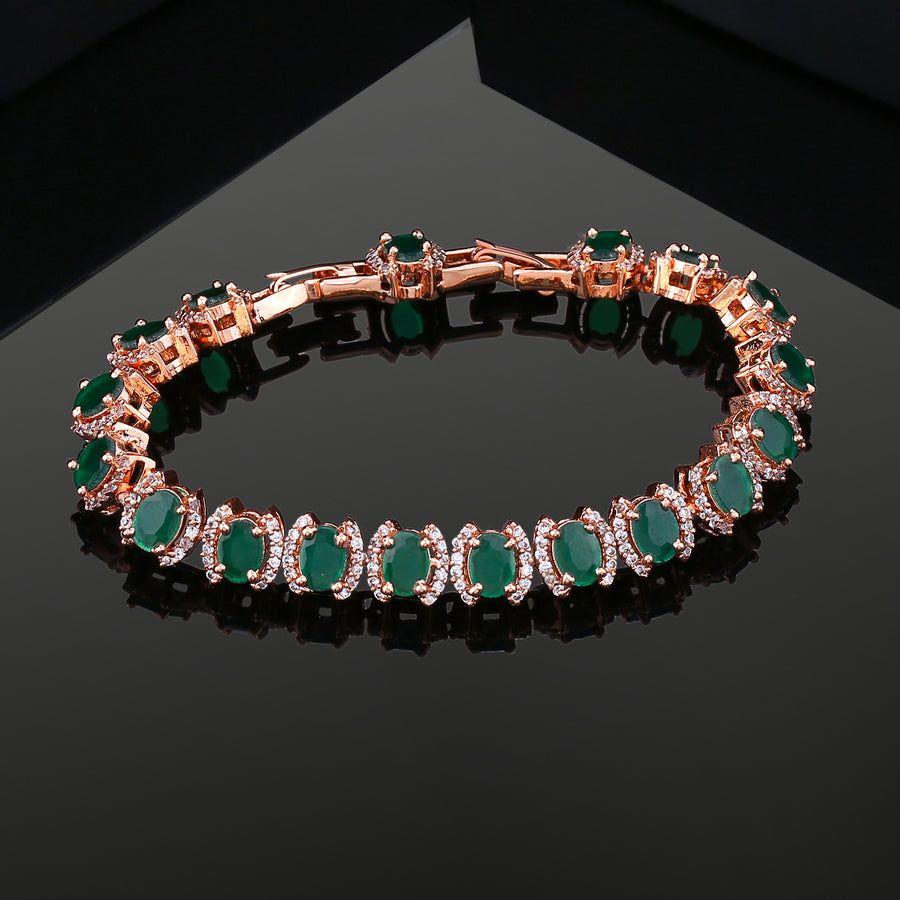 Очаровательный дизайнерский браслет Estele с покрытием из розового золота и зелеными камнями CZ для девочек/женщин