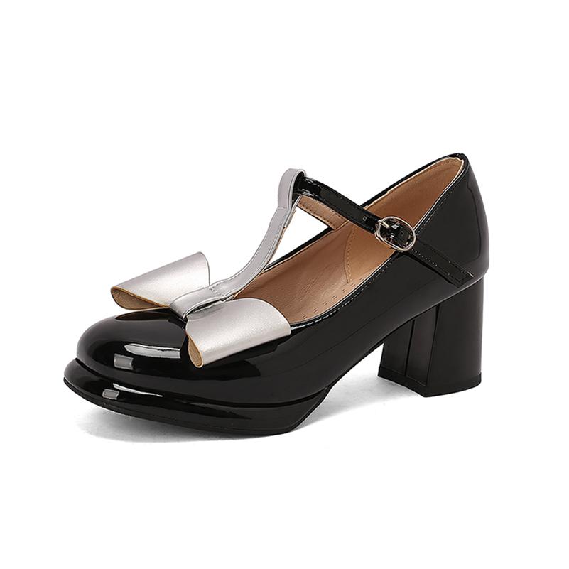 Meotina Женские туфли Мэри Джейн на высоком толстом каблуке с круглым носком и завязывающимся бантом, модная женская обувь весна-осень, розовые, черные, 46