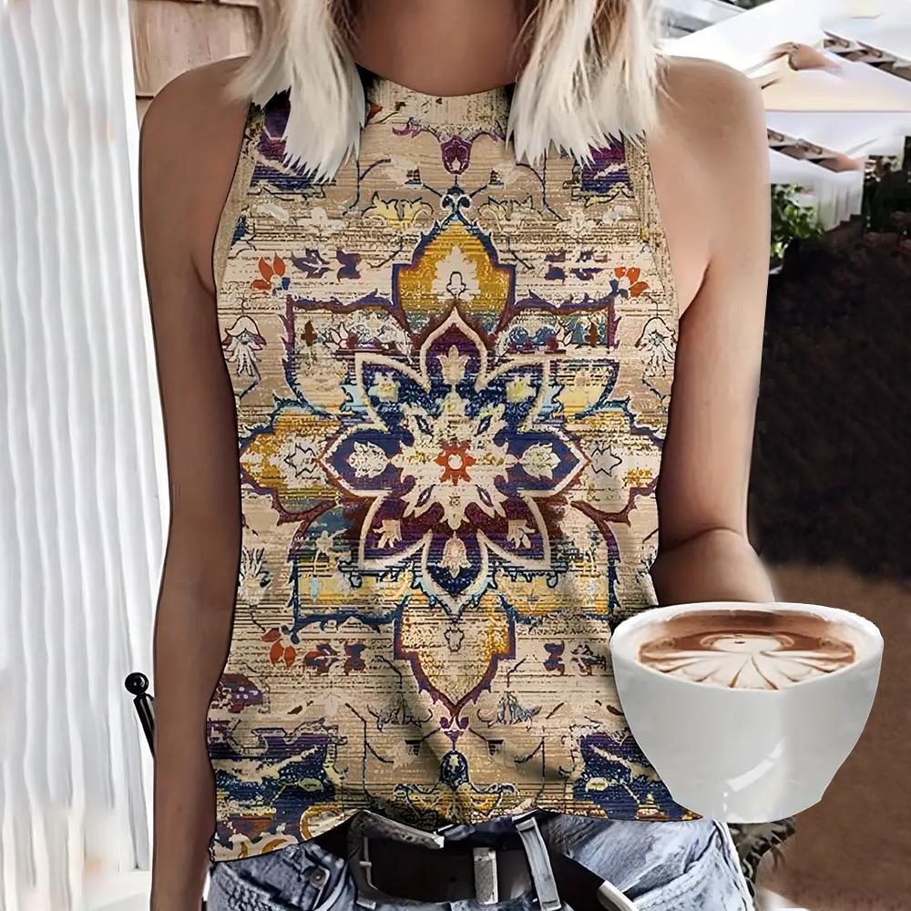 Модные новые женские спортивные футболки без рукавов, свободные повседневные майки, винтажные футболки без рукавов с 3D-геометрическим принтом и круглым вырезом