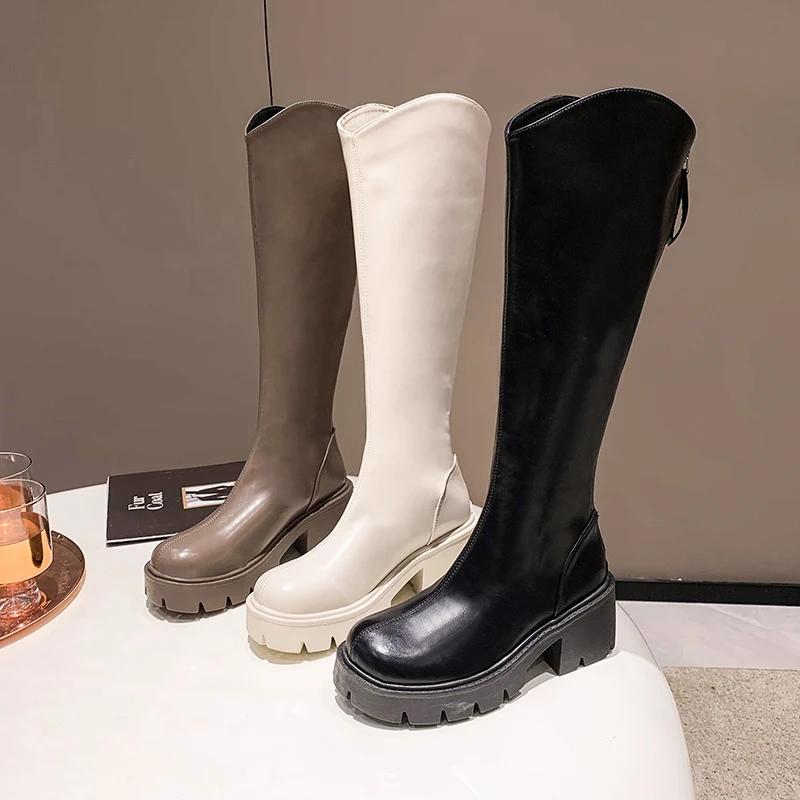 Fashion Round Toe Women's Rubber Boots Shoes Winter Footwear Sexy Thigh High Heels High Sexy Boots-Women Zipper Rain 2024 Stiletto Lolit