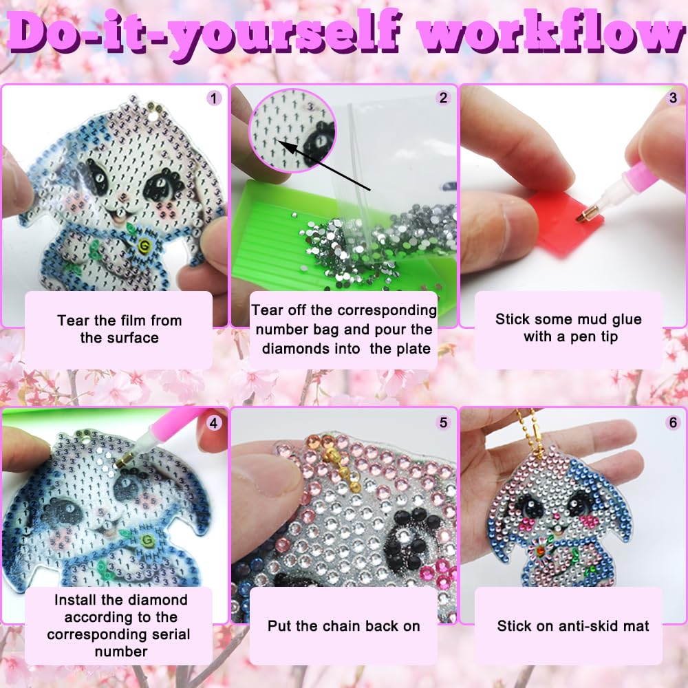 FineGood Animal Diamond Art Painting Keychain Kit 5D Diamond Art Suncatcher Kit Crystal Diamond Keychain DIY Carft 8 Pieces for Hanging Decorations