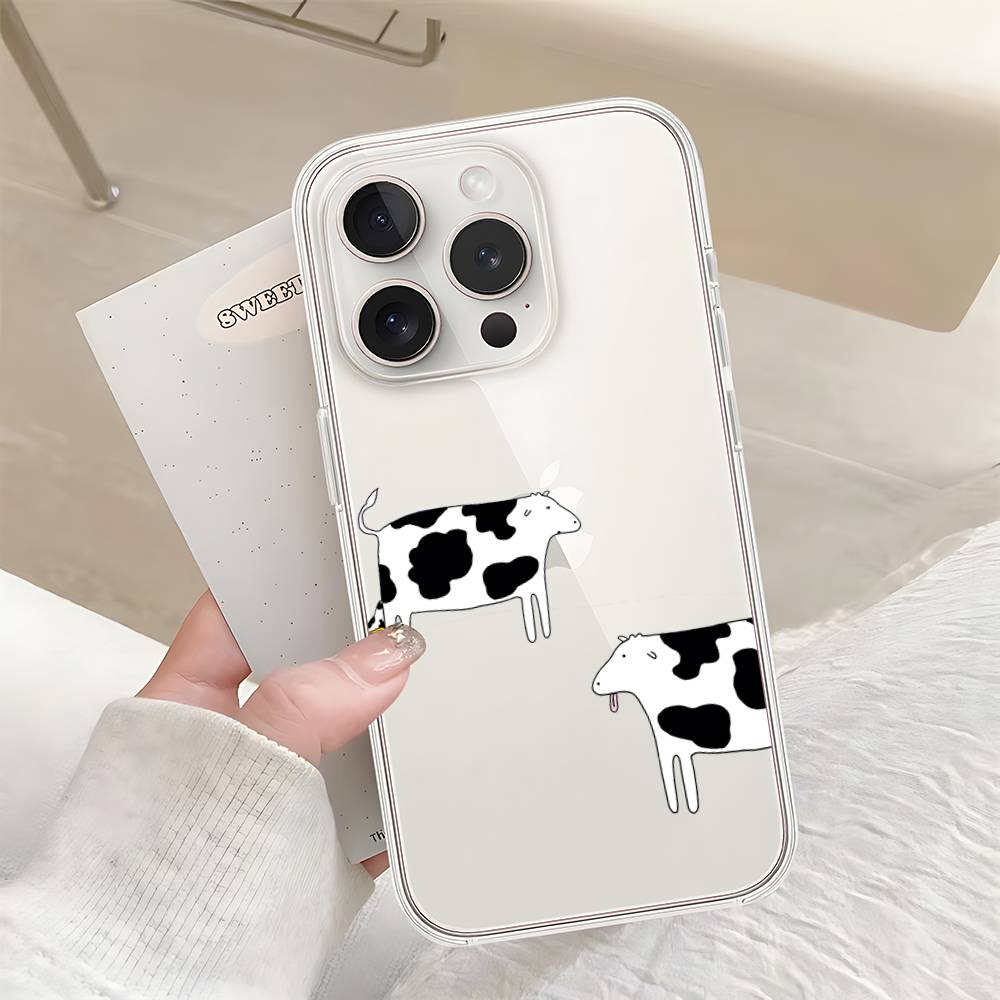 Чехол для телефона D-Dairy-Cow для iPhone 17 16 15 14 Plus 13 12 11 Pro Max Задняя крышка телефона Прозрачный ударопрочный чехол