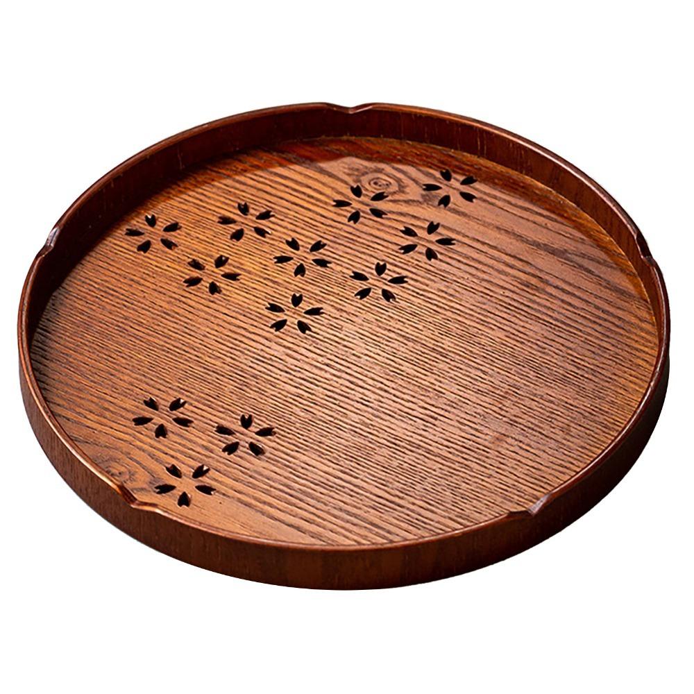Wooden Material Round Tea Tray Round Shape Cherry Blossom Tray Elegant Matcha Tea Tray Coffee Bar