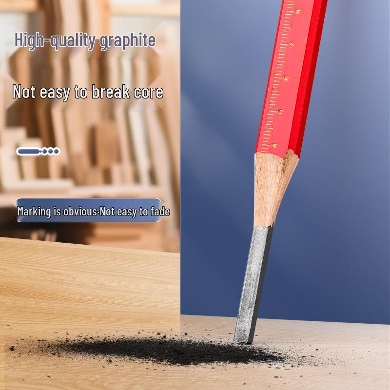 Red-Core Square-Shank Woodworking Pencil - Engineering & Woodworking Tool, Roll-Resistant
