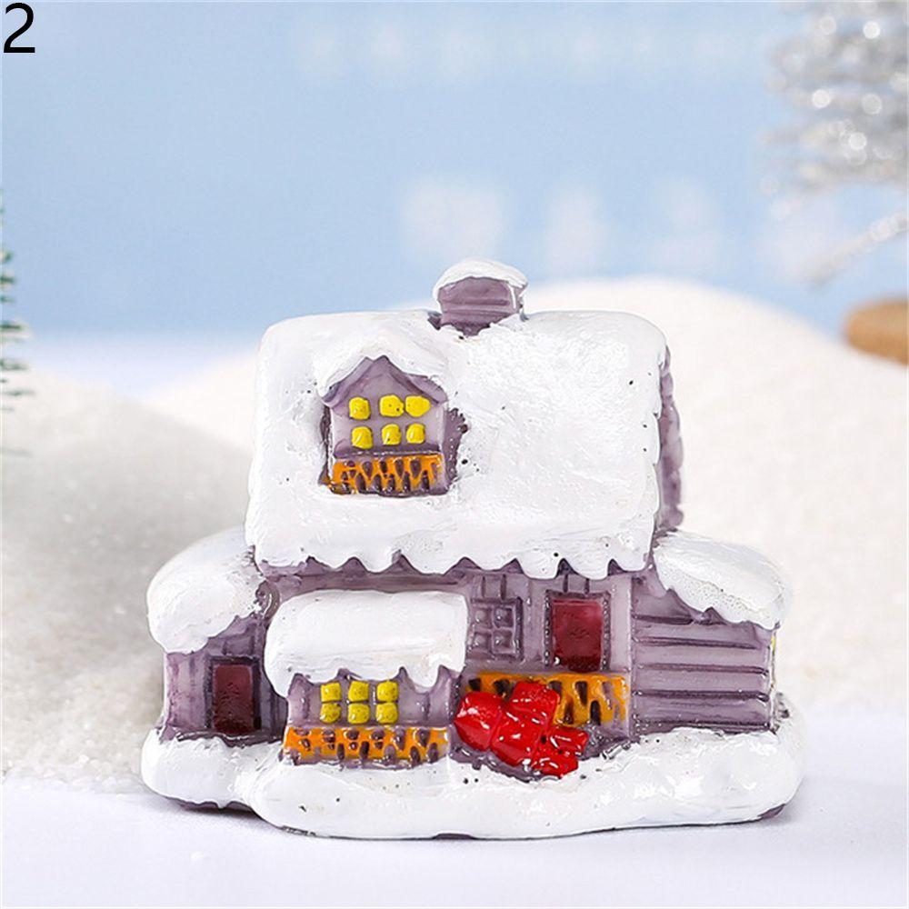 Resin Figurines Christmas Tree Snowman Miniatures Gift Box Mini Castle Xmas House Dollhouse Decor Micro Landscape