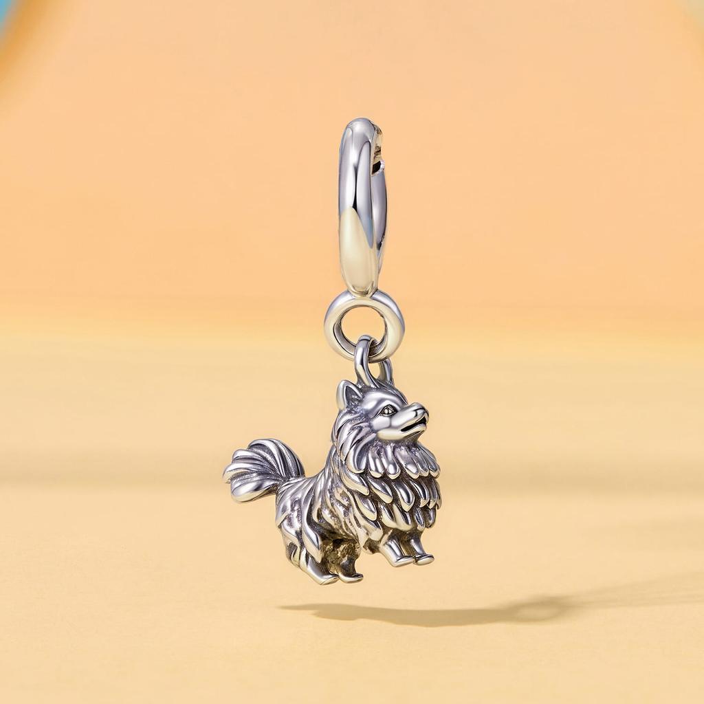 Silver pendant with a Pomeranian Spitz dog breed, silver 925 beads