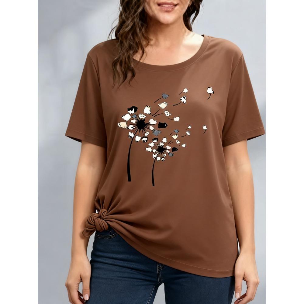 Женские футболки больших размеров XL-7XL Женская футболка с круглым вырезом, модная, с цветочной лоскутной вставкой, цветным принтом, коротким рукавом