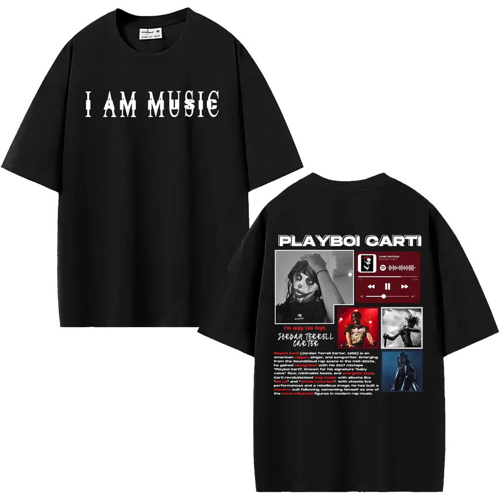 Rapper Playboi Carti I AM MUSIC Album Cover T Shirts Men Women Fashion Hip Hop 90s Retro T-shirt Casual Cotton Oversized T Shirt