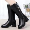 Leather Boots Women's New Winter Velvet Cotton Shoes Thick Heel Wool Snow Boots Warm High Women's Boots