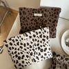 Corduroy Retro Leopard Pattern Makeup Bag Lipstick Cosmetic Organizer Zipper Bag Travel Washing and Storage Bag for Women