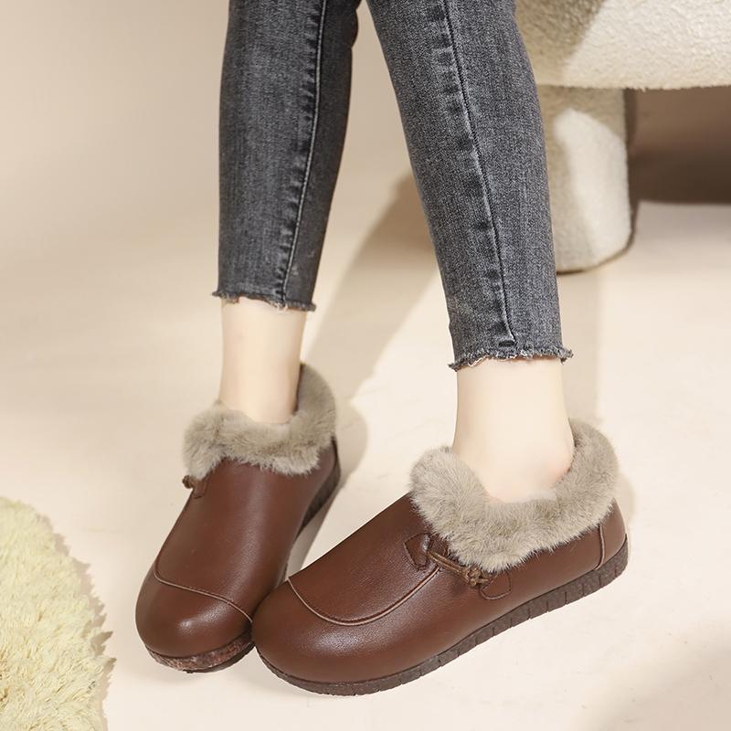 Модная женская теплая хлопковая обувь, зимние уличные ботинки для снега, универсальные, удобные, плюшевые, водонепроницаемые туфли из мелкой кожи для женщин