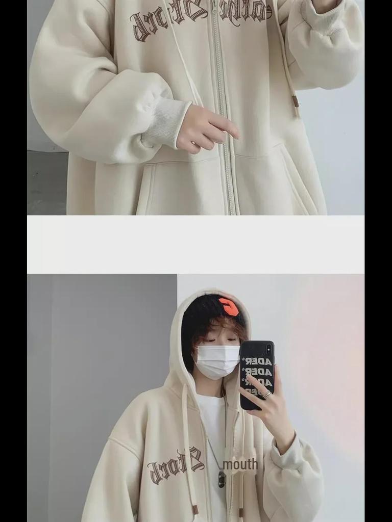 Unisex American-Style Zipper Hoodie: Loose Fit, Trendy Casual Jacket for Spring & Autumn