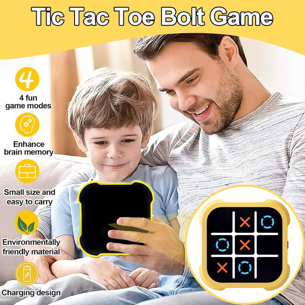 Tic Tac Toe Electronic, 3-in-1 Puzzle Game Console, Board Game, Family Portable Travel Games for Education, 3+ Year Old Boys (Yellow)