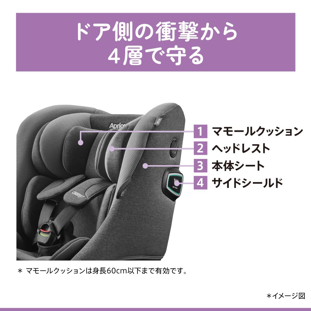 Aprica 2186891 Детское кресло ISOFIX Kururirap для новорожденных и детей до 4 лет, совместимое с сиденьем R129, фиксированное, легкое, старое, вращающееся, (Ночной серый)