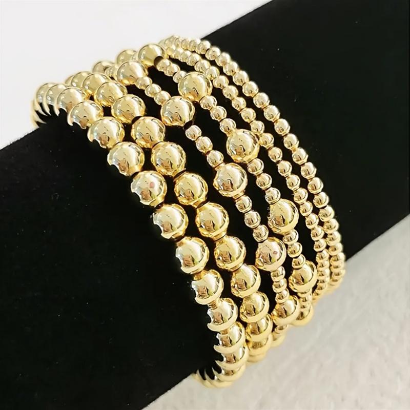 6 шт., набор из эластичных украшений с блестящими металлическими шариками, винтажный стиль бохо, элегантный золотой для женщин, набор украшений из бисера, ручная работа