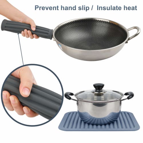 Hotsyang Silicone Trivets - Rectangular Silicone Hot Pads for Kitchen Countertops, 9x12 Inch, 2-Pack (Black)