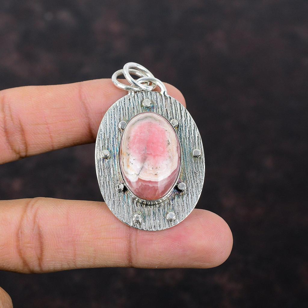Подвеска из стерлингового серебра 925 пробы с родохрозитом. Ювелирные изделия из настоящего драгоценного камня. Подвеска ручной работы. Серебряный ювелирный подарок для женщин. Ювелирные изделия последнего дизайна.