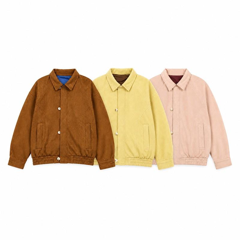 Unisex Vintage Pilot Jacket Oversized Casual Outerwear In Pink Brown Olive Green