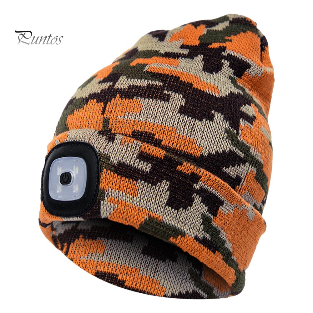 Puntos sport Унисекс Открытый воздух Велоспорт Туризм Светодиодная вязаная шапка Зимняя эластичная шапка-бини