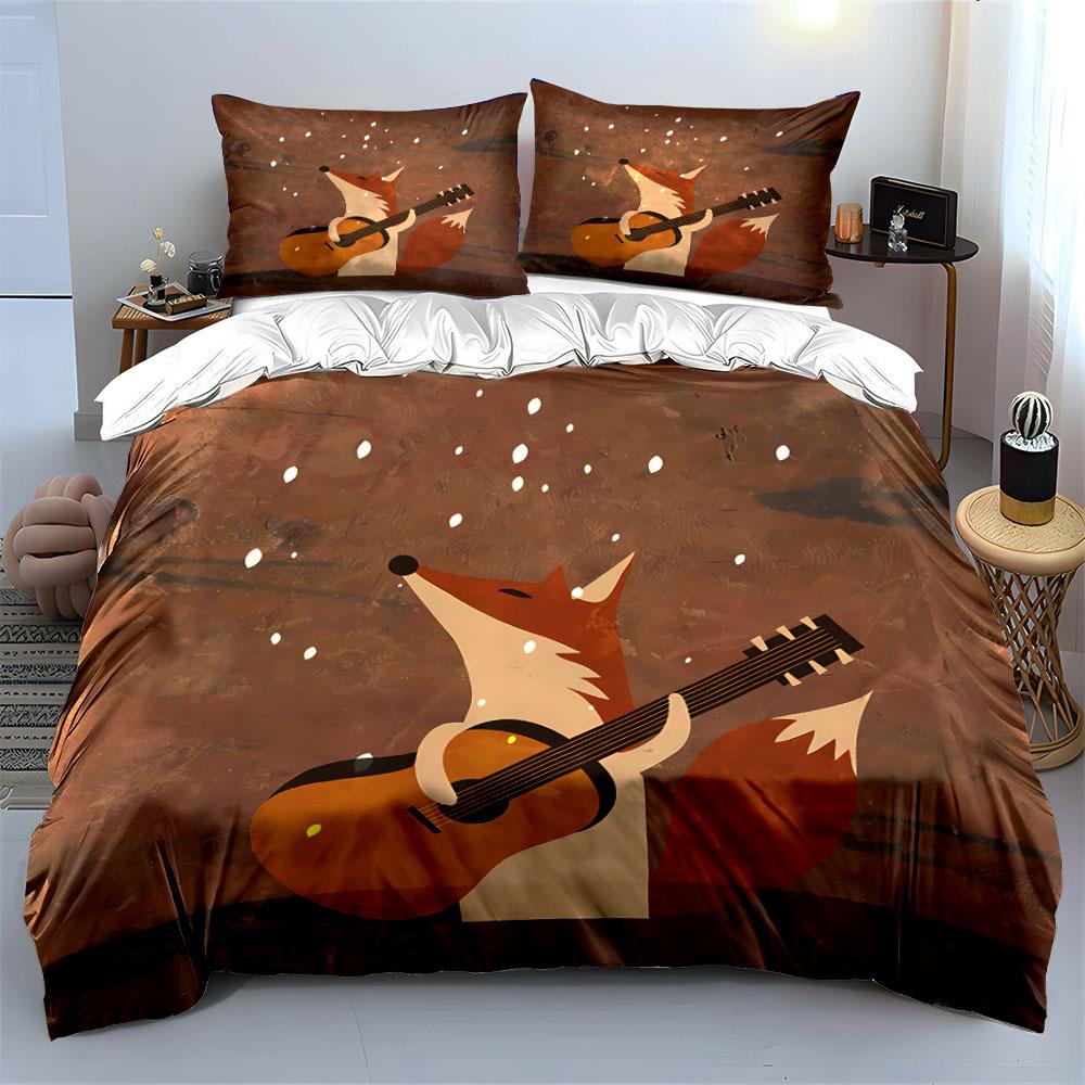 Fox Playing Guitar Art Design Bedding Duvet Cover Set Duvet Cover Pillowcases (1*Duvet Cover 2*Pillowcases, without duvet insert)